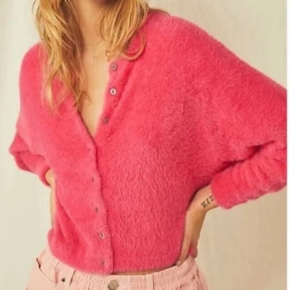 Free People One Allegra Cardigan Hot Pink Size Small XSmall